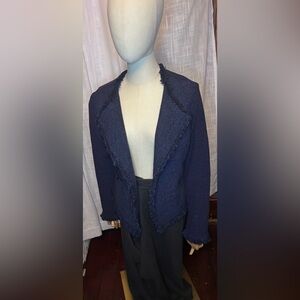 NIC+ZOE Navy Textured Tweed Jacket | Raw Edge Modern Blazer | Size M